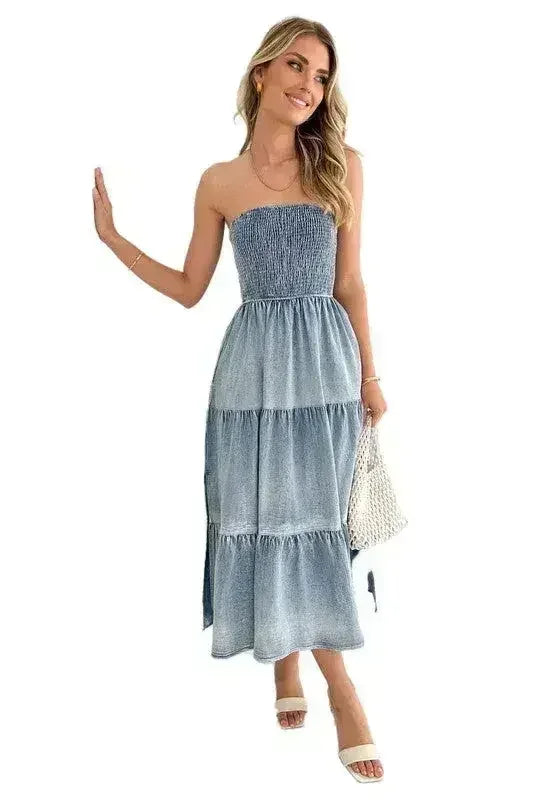 Women's Denim Fashion Dress - Sexy Sleeveless with Side Pockets