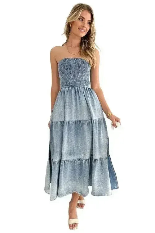 Women's Denim Fashion Dress - Sexy Sleeveless with Side Pockets