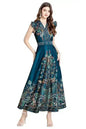 Floral Print V-Neck Dress with Belt - A-Line Style | Femstylo