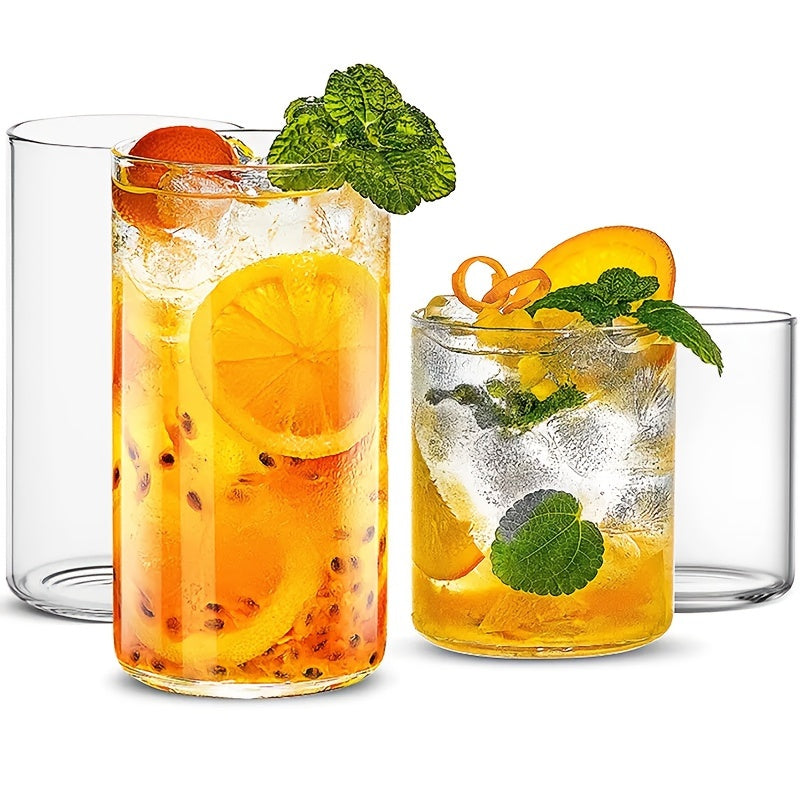 6pcs Borosilicate Glass Drinking Cups Set, 250/400ml Clear Highball