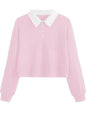 Natalie Winters Dress - Remidoo Women's Collared Half Button Long Sleeve Striped Crop Top Sweatshirt