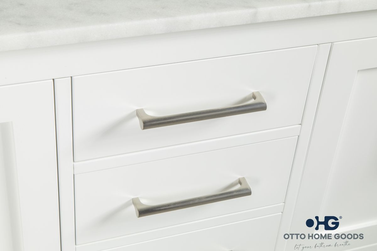 Ashley 60" White Double Bowls Bathroom Cabinet | Hardware | Kitchen + Metal
