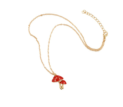 Forestcore Toadstool Mushroom Charm Necklace in Gold in a Gift Box