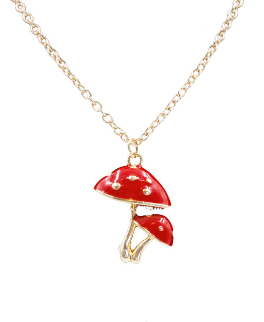 Forestcore Toadstool Mushroom Charm Necklace in Gold in a Gift Box