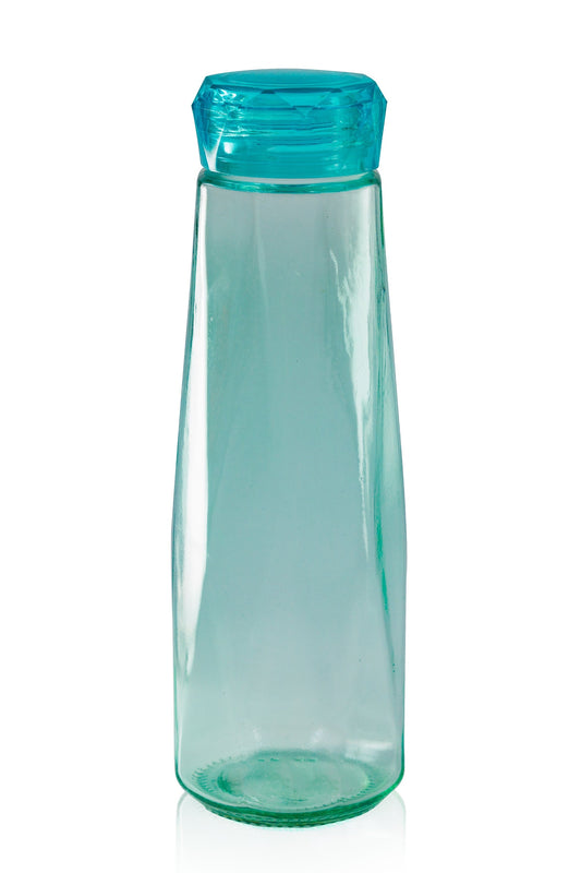 Glass Gem Water Bottle in Aqua Blue | 16 oz | Faceted Glass Diamond