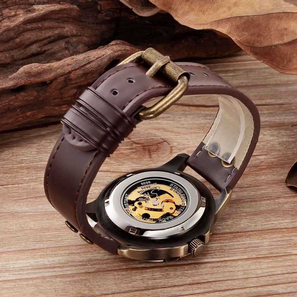 Men's Bronze Steampunk Watch - 44mm Automatic Skeleton Timepiece