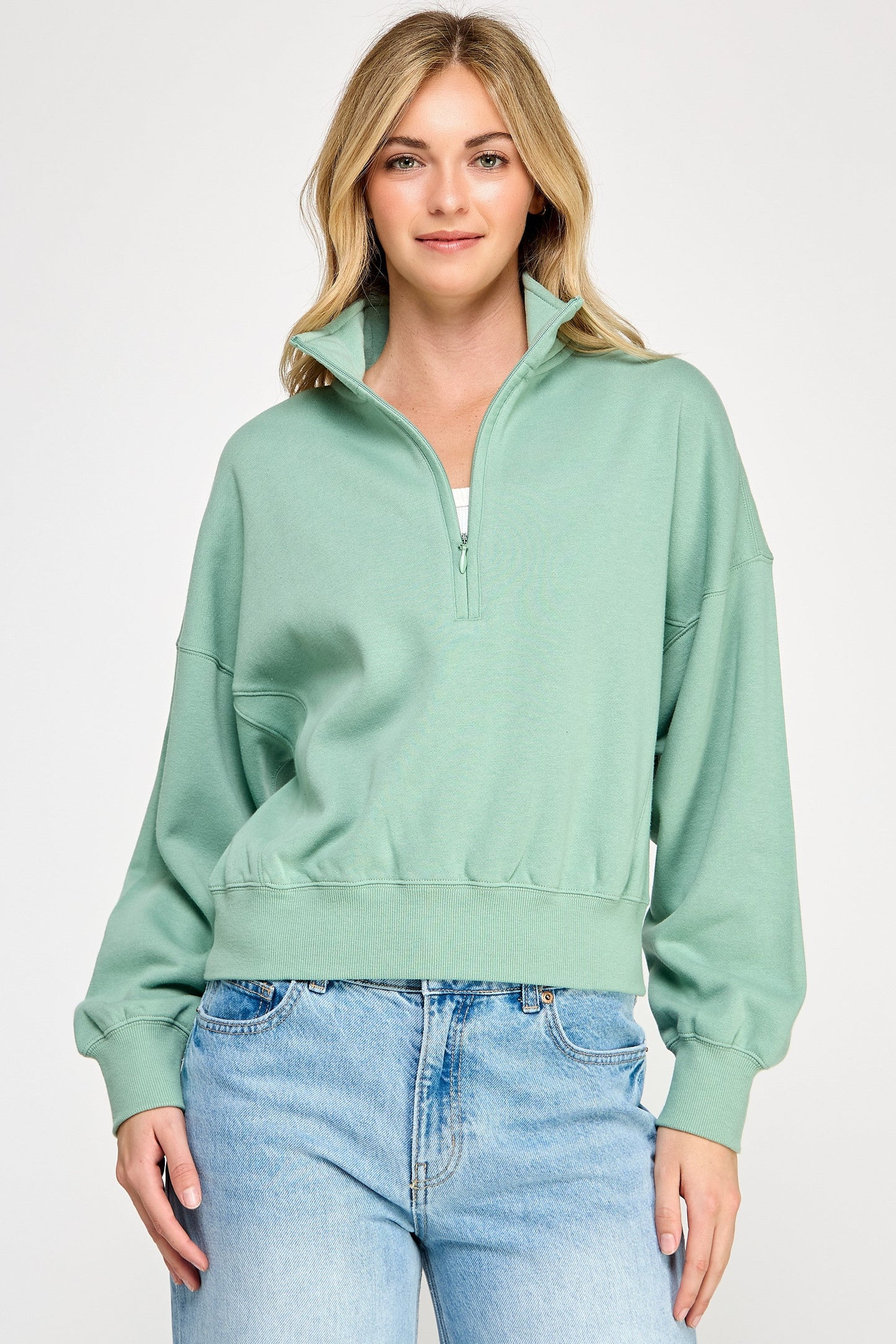 Fleece Comfy Hal Zip Sweatshirt With Mock Neckline