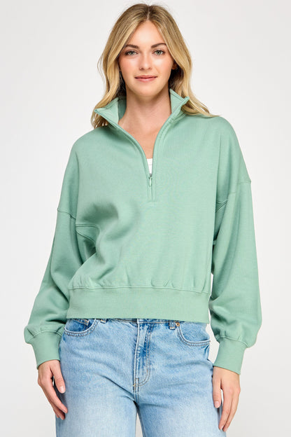 Fleece Comfy Hal Zip Sweatshirt With Mock Neckline