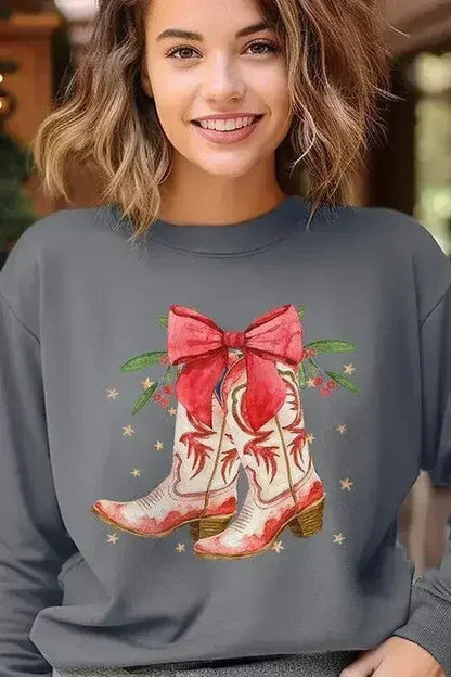 Christmas Cowgirl Boots Graphic Fleece Sweatshirts