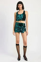 Sequin Emerald Green Mini Skirt – Sparkly with Thigh Slit | Sizes S-L