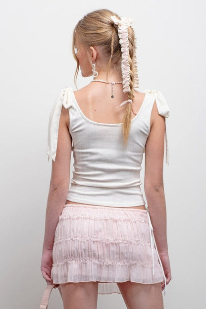Bow Tie Shoulder Detail Knit Tank Top