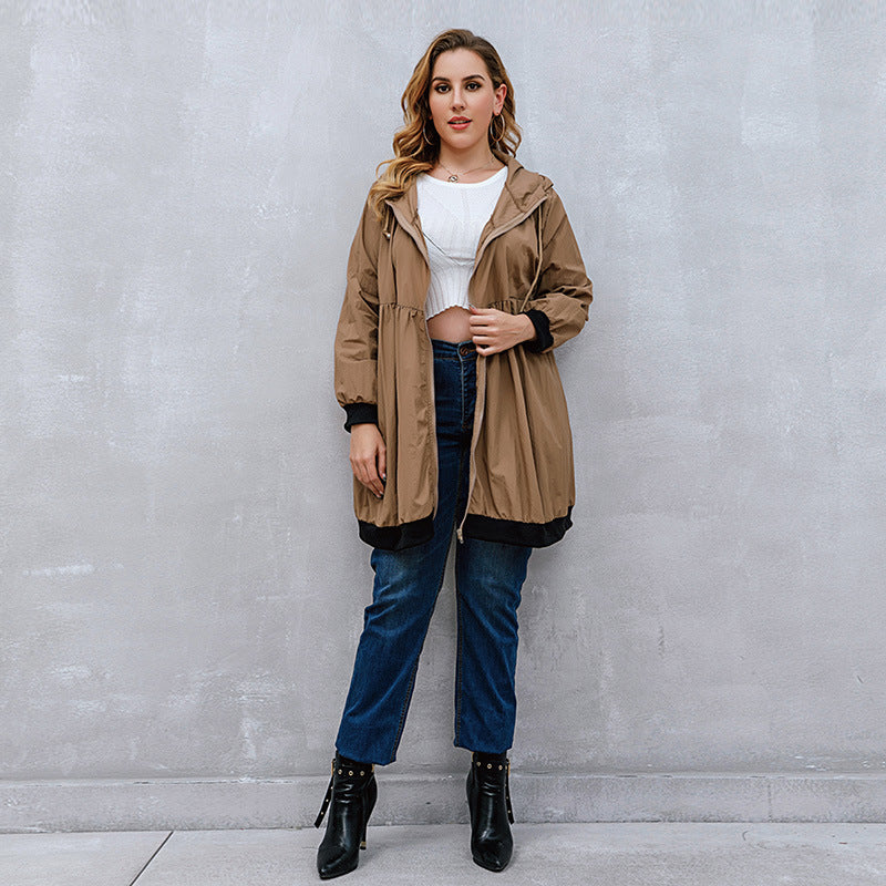 Plus Size Trench Coat Sweater Mid-Length Cardigan Hooded Coat Women All-Matching