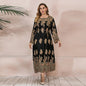Plus Size Ethnic Loose Maxi Dress Cashew Printed Long Sleeve Dress