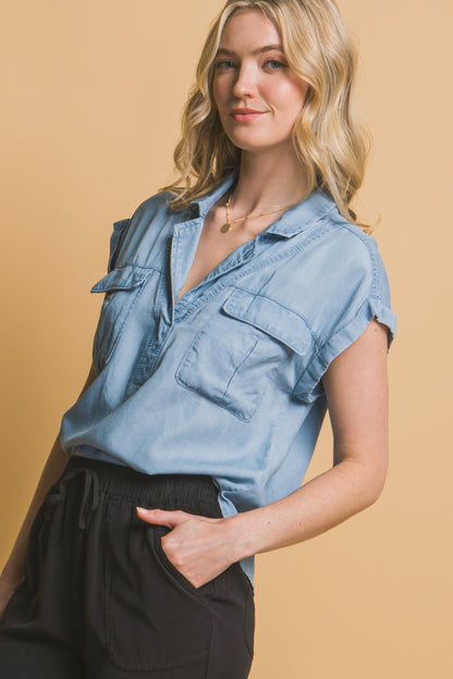 Casual Short Sleeve Tencel Top