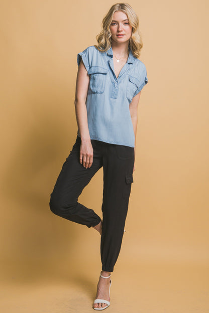 Casual Short Sleeve Tencel Top