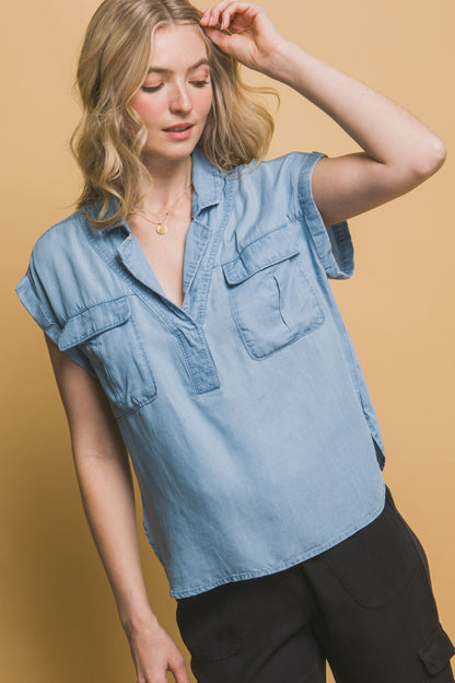 Casual Short Sleeve Tencel Top