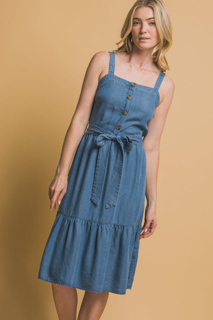 Midi Dress With Waist Tie