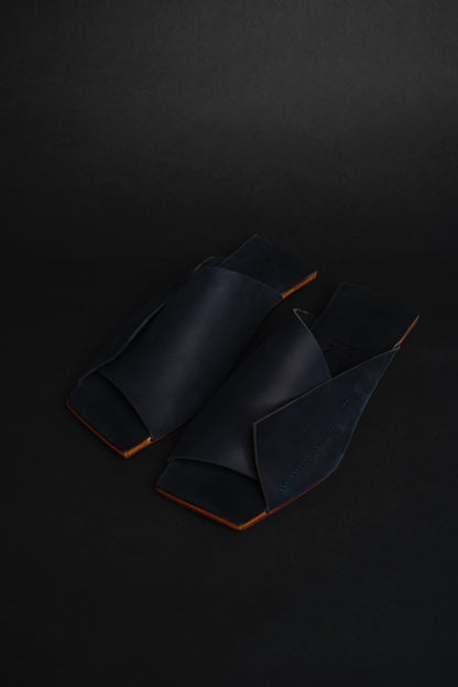Amos Handcrafted Navy Leather Slides