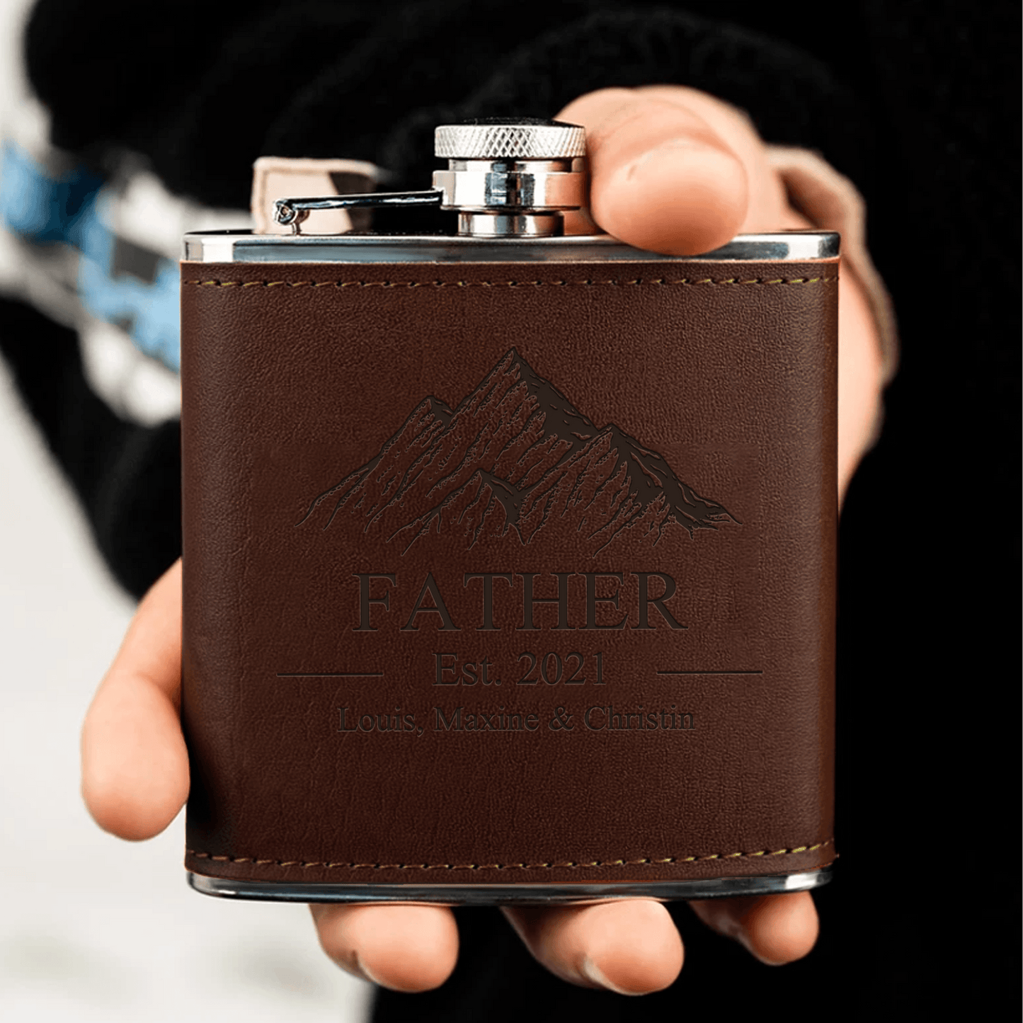 Established Father - Family Personalized Custom Hip Flask - Father's Day, Birthday Gift For Dad, Grandpa