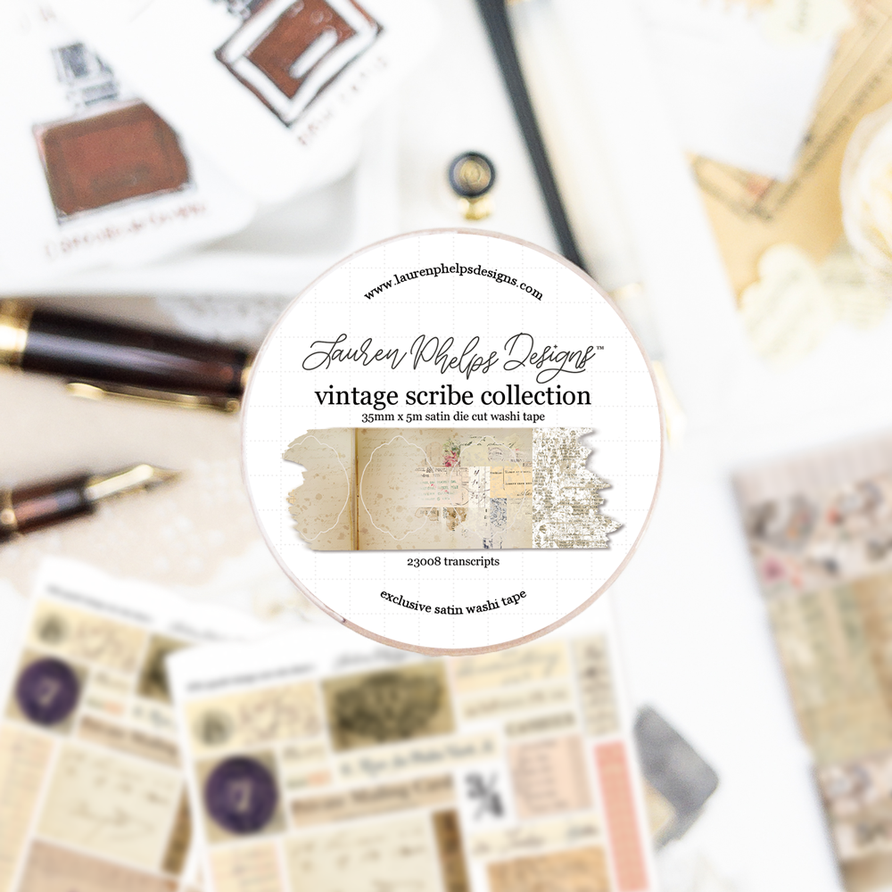 Vintage Scribe 'Transcripts' Premium Satin Die Cut Washi 35mm