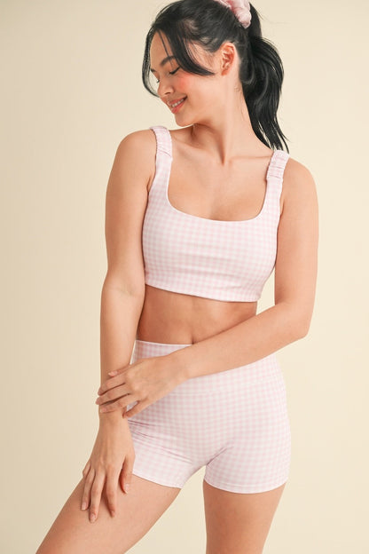 Gingham Print Ruched Bra Top