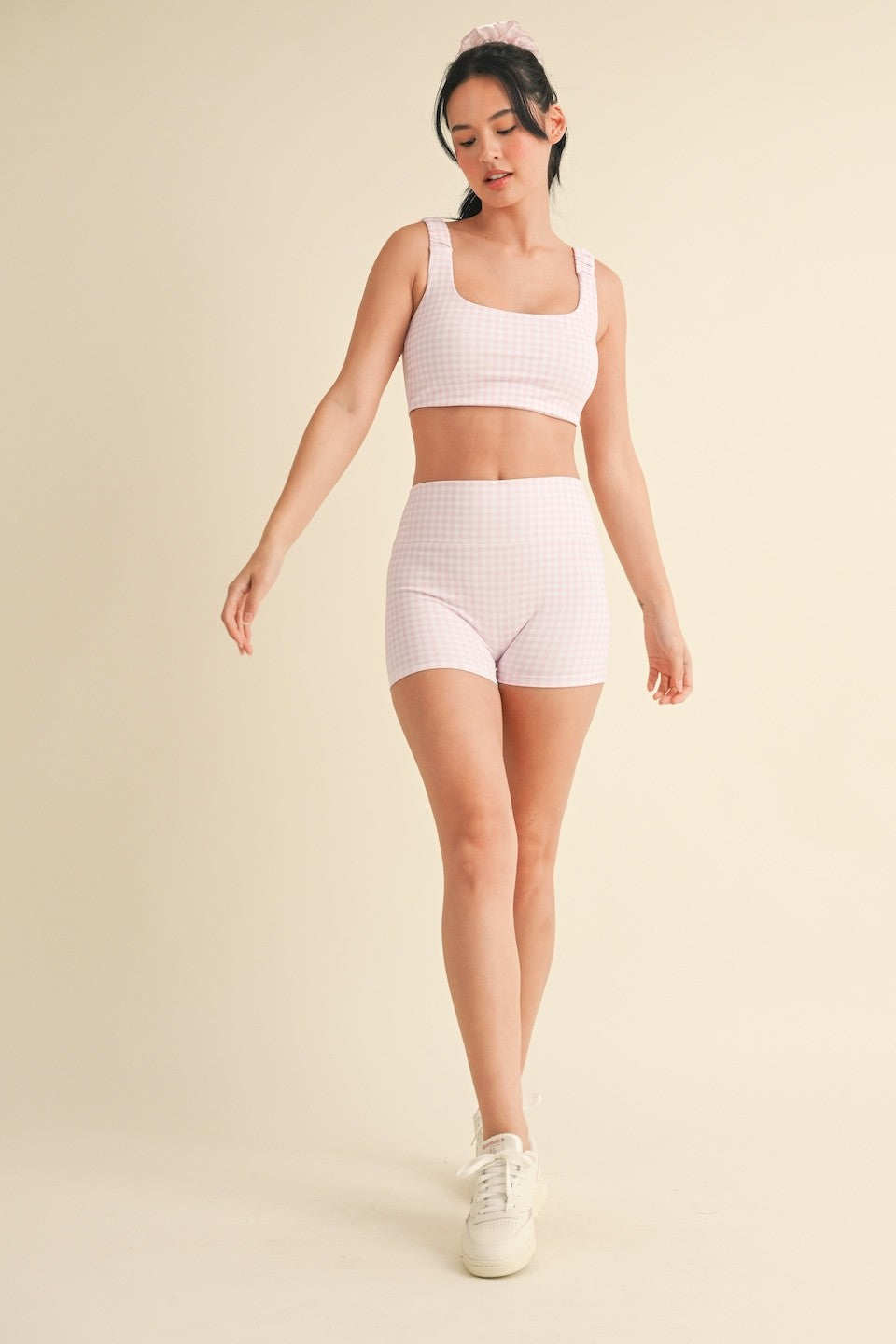 Gingham Print Ruched Bra Top