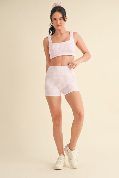 Gingham Print Ruched Bra Top