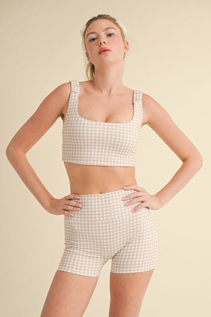 Gingham Print Ruched Bra Top