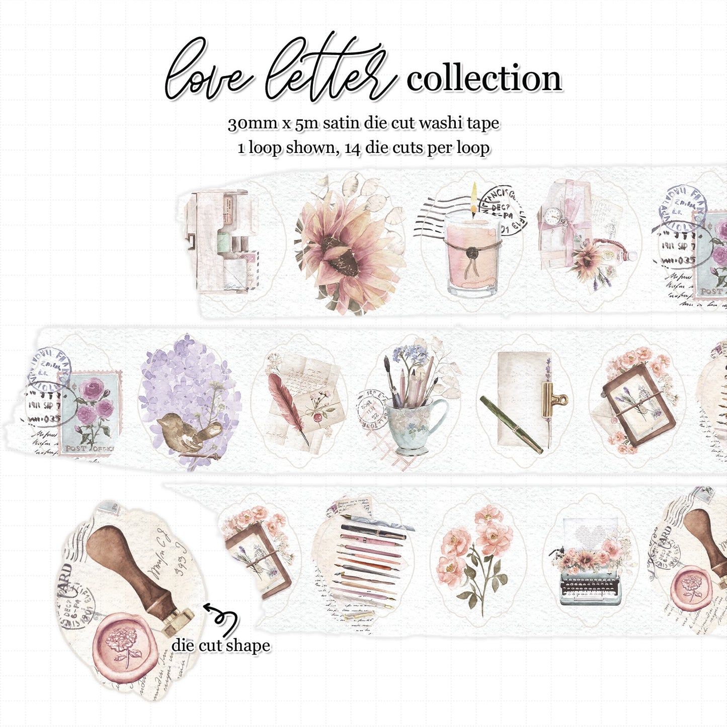 Love Letter 'Moments' Premium Satin Die Cut Washi 30mm