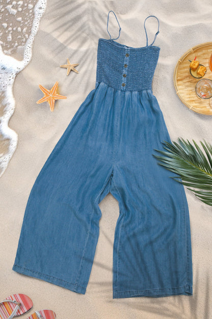 Smocked Wide Leg Cropped Jumpsuit
