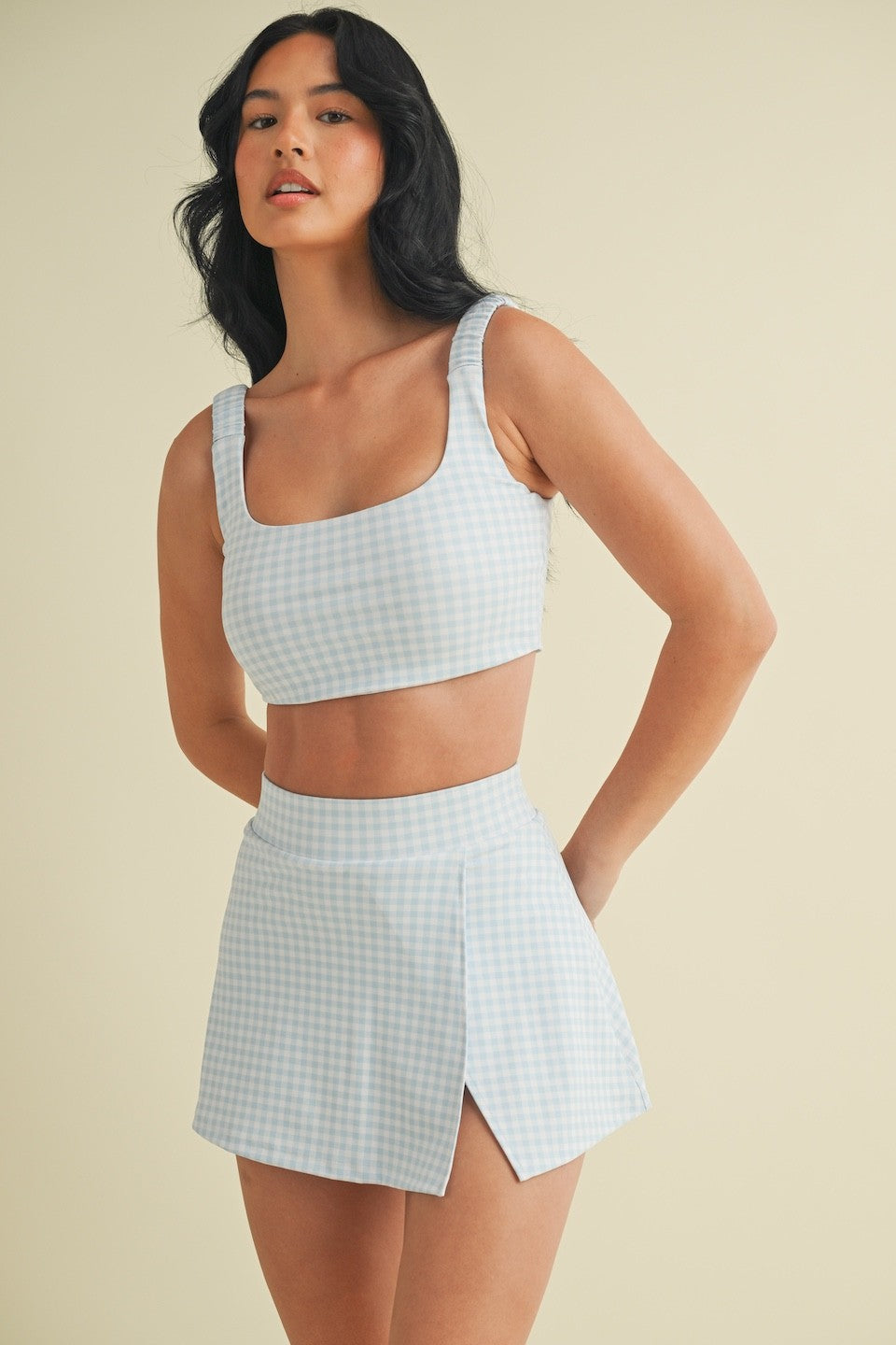 Gingham Print Ruched Bra Top