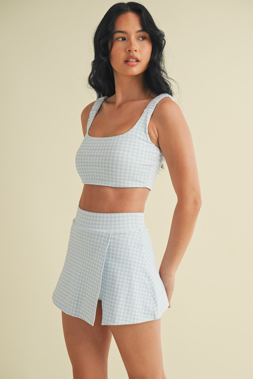 Gingham Print Ruched Bra Top