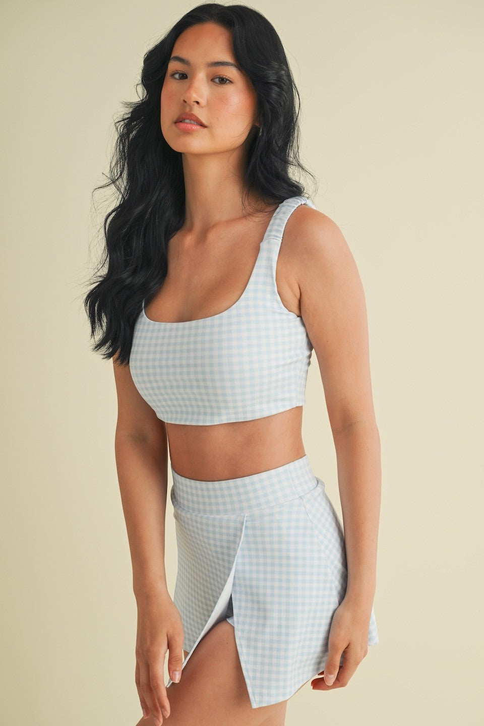 Gingham Print Ruched Bra Top