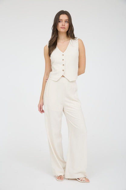 V Neck Button Down Linen Vest