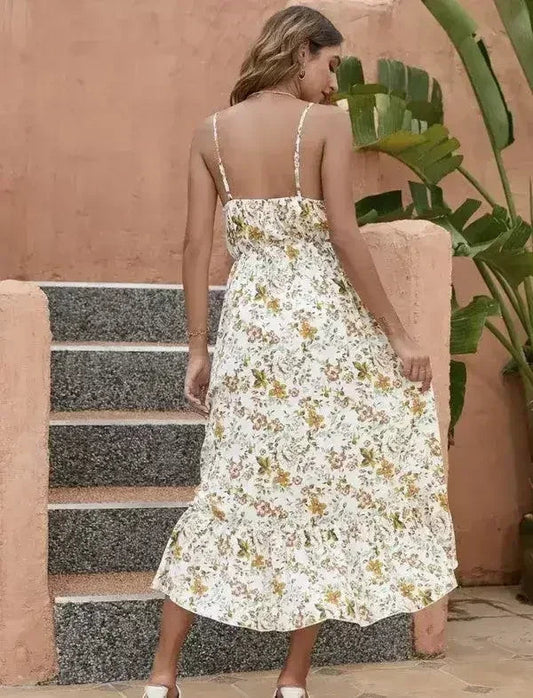 Elegant Floral Midi Dress with Adjustable Straps