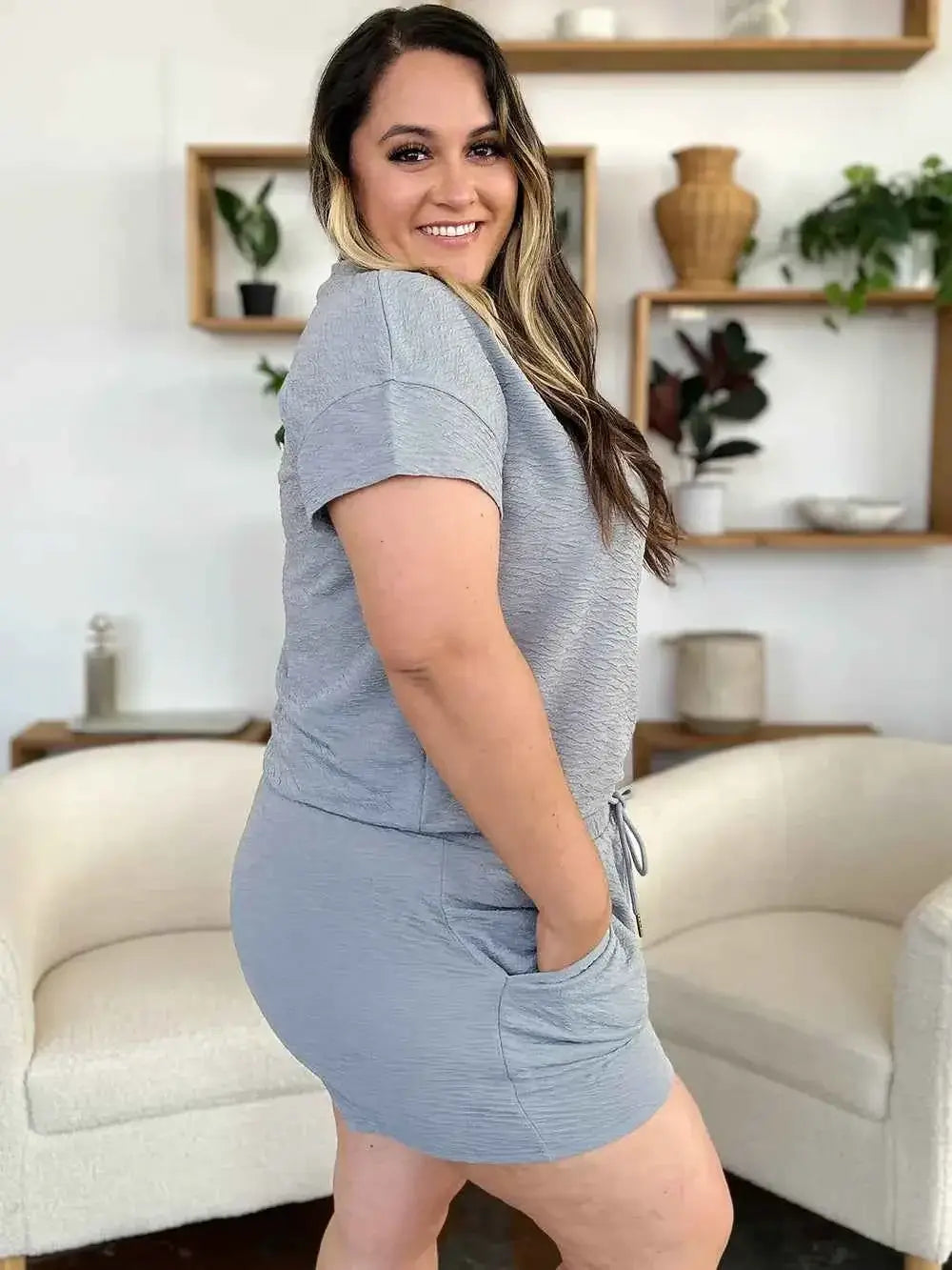 Texture Short Sleeve T Shirt and Shorts Set