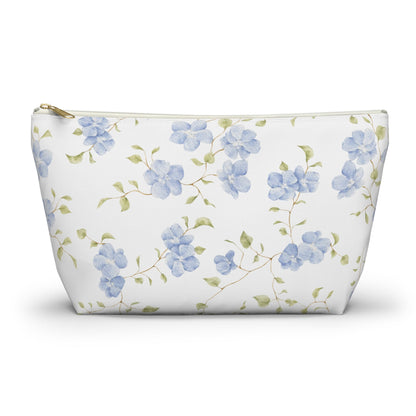 Customizable: Floral Accessory Pouch, Cosmetic Bag, Makeup Organizer, Gift for Her, Travel Essentials, Blue Floral Design