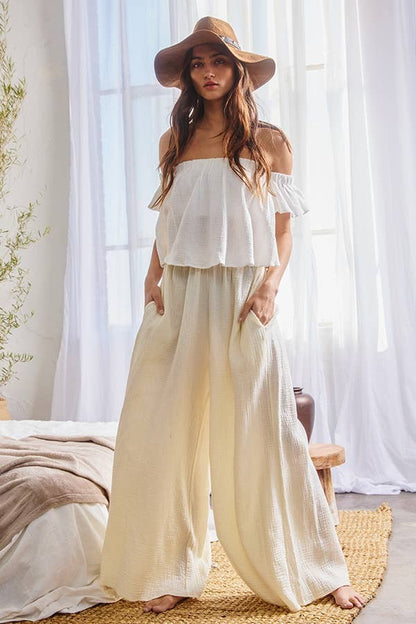 Solid Ruffled Off Shoulder Crop Top