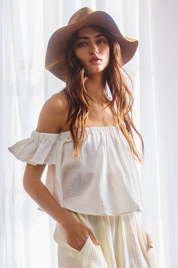 Solid Ruffled Off Shoulder Crop Top