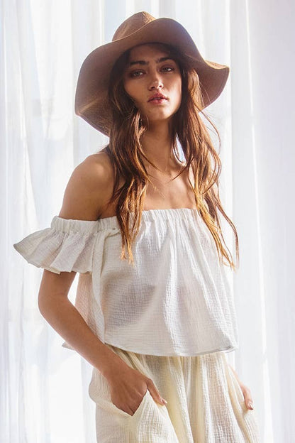 Solid Ruffled Off Shoulder Crop Top