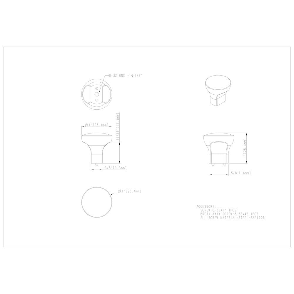 1" Diameter Satin Nickel Round Brenton Cabinet Knob