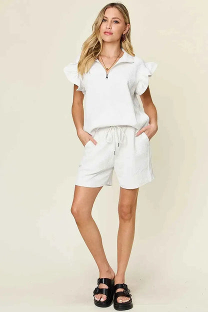 Plus Size Flounce Sleeve 2 piece top and shorts set