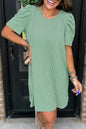 Blossom Corded Crew Neck Puff Sleeve Mini Dress