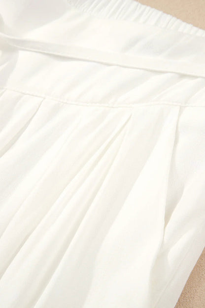 White Solid Pleated Loose Wide Leg Pants