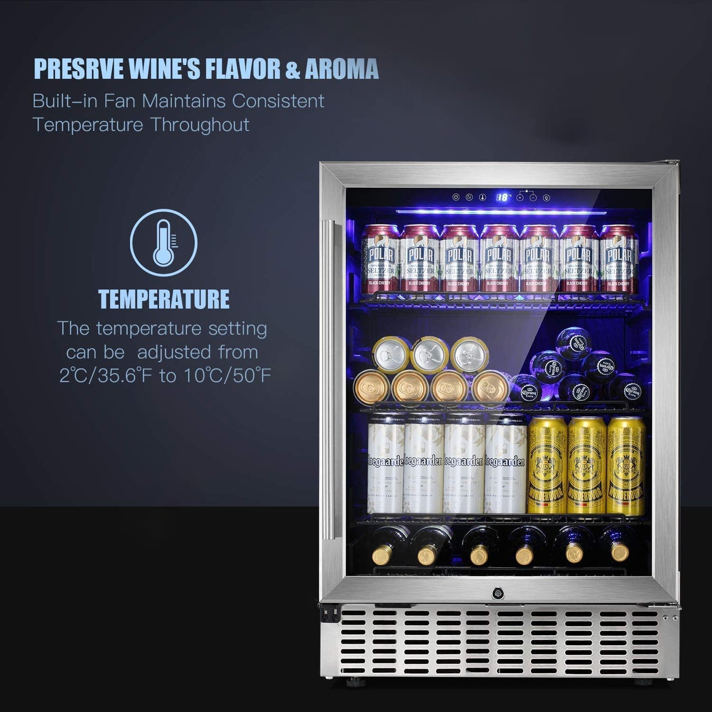 24 Inch Metal Shelves Built-in Wine Fridges Cooler Beverage Refrigerator
