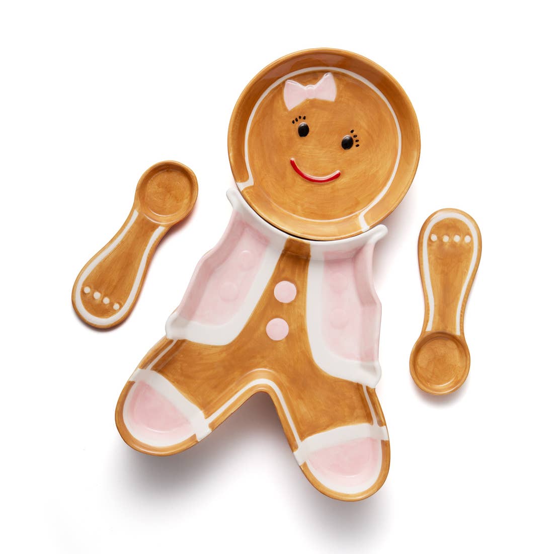 12" Ceramic Gingerbread Pink Servers Set