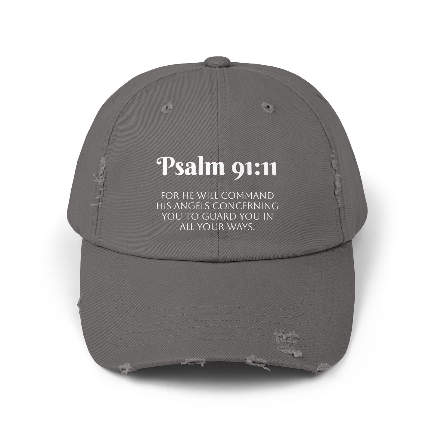 Faith-Inspired Unisex Distressed Cap, Psalm 91:11 Scripture Hat for Daily Wear, Inspirational Gift, Casual Style, Christian Faith