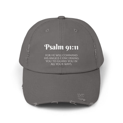 Faith-Inspired Unisex Distressed Cap, Psalm 91:11 Scripture Hat for Daily Wear, Inspirational Gift, Casual Style, Christian Faith
