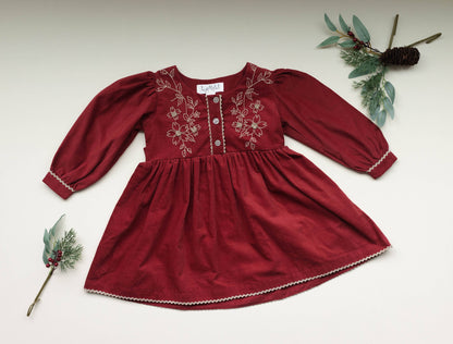 Red Cord Embroidered Christmas Dress