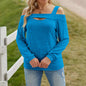 Womens Cold Shoulder Top Cut Out Long Sleeve Basic T Shirts Casual Blouse Tshirts